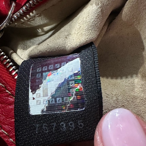 Red Fendi leather shoulder bag with tan stitching - Picture 12 of 13